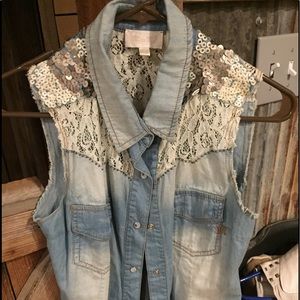 Miss me small cut off denim shirt with lace